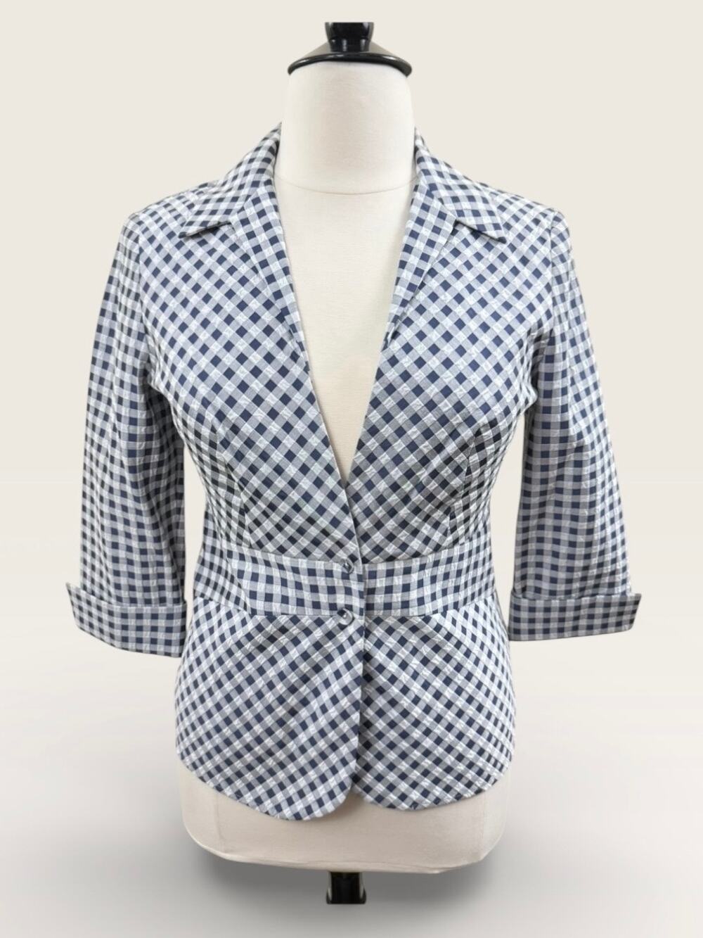 Doncaster Collection East Hampton Gingham Seer Sucker 3/4 Sleeve Jacket, Size 12